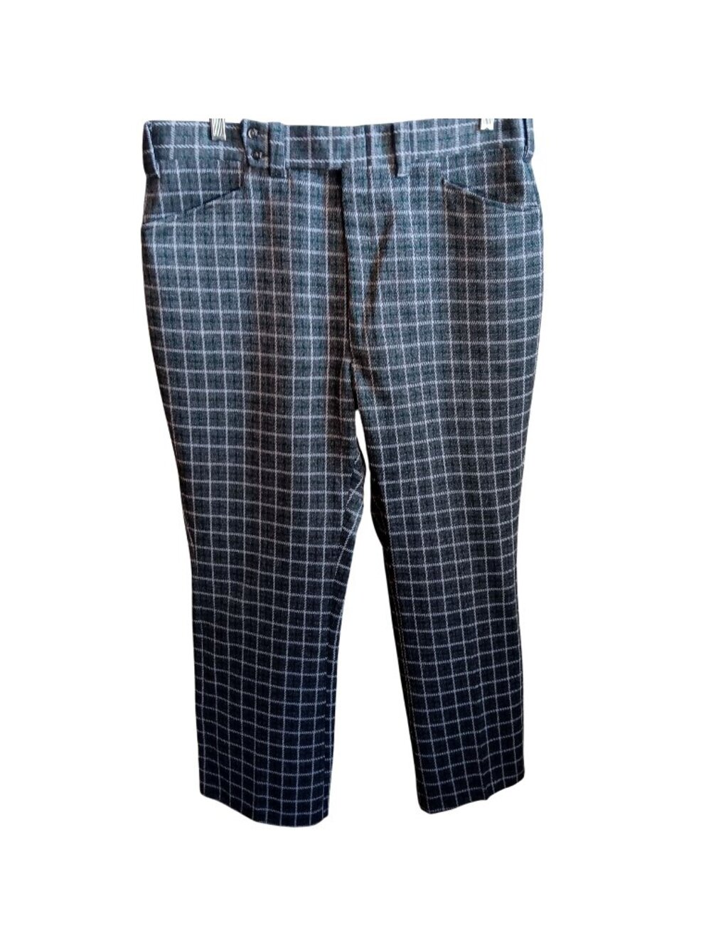 True Vintage Checkered Flare Pants 36x30 1970's Plaid Haggar Double Button Mod